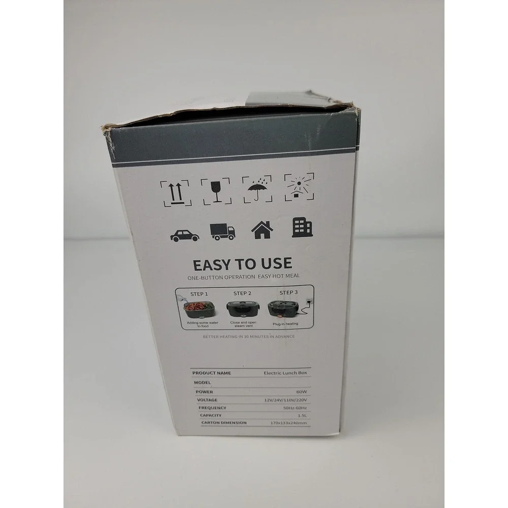 Electric Lunch Box 60W Portable Food Warmer 12V 24V 110V 1.5L for Car Truck Offi